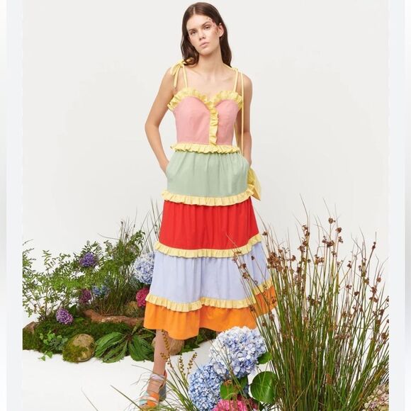 CeliaB Dresses & Skirts - NWT Carla B Siggi Tiered MIDI Block Pattern Dress XL